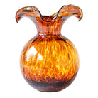 Hibiscus Glass Brown Tortoiseshell Medium Fluted Vase, mouthblown glass with a flared hibiscus-petal rim