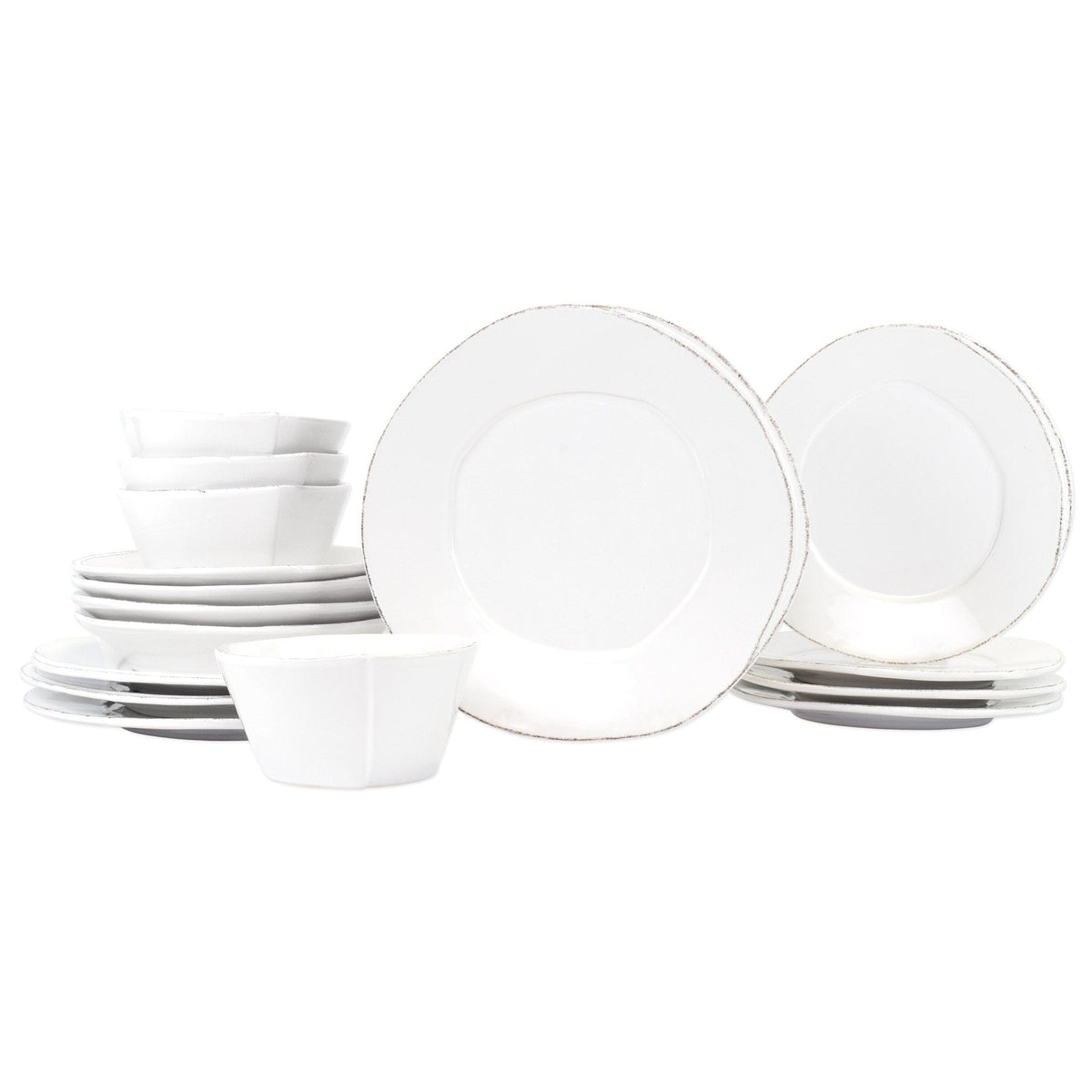 Lastra Sixteen-Piece Place Setting, white Italian stoneware with a rustic edge