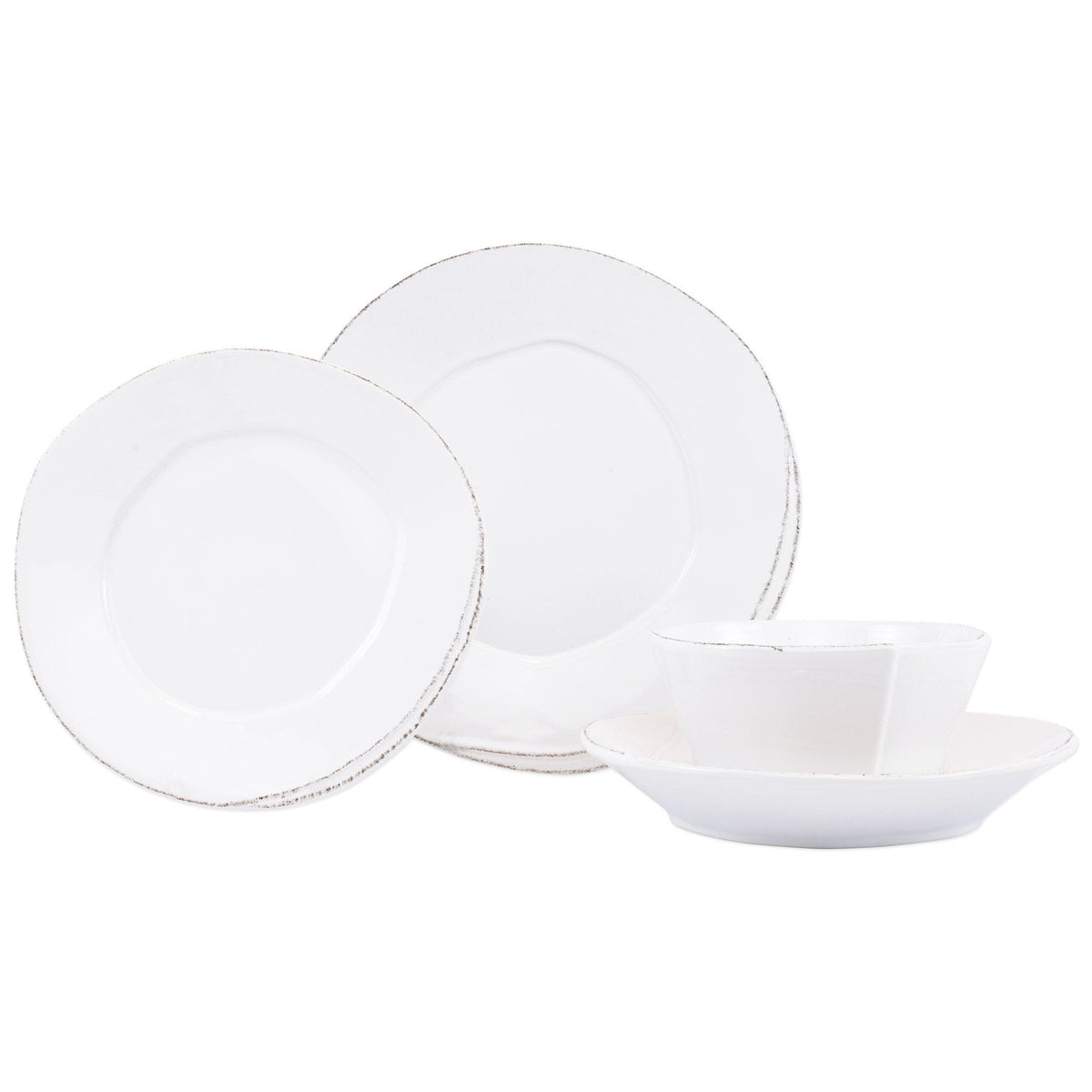 Lastra Four-Piece Place Setting, white Italian stoneware with a rustic edge