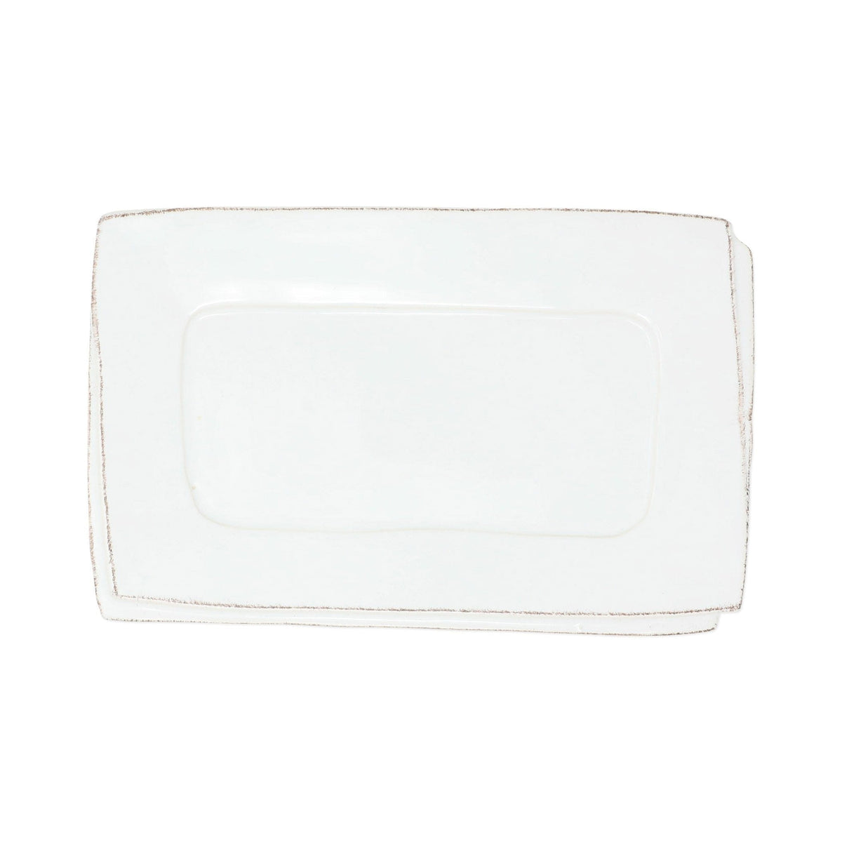 Lastra White Small Rectangular Tray, white Italian stoneware with a rustic edge