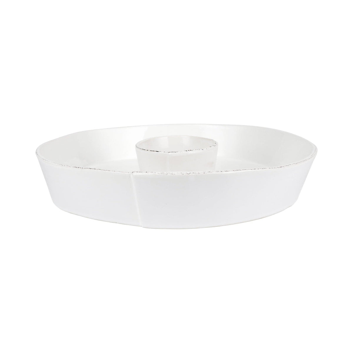 Lastra White Chip and Dip, white Italian stoneware with a rustic edge