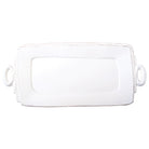 Lastra Handled Rectangular Platter, white Italian stoneware with a rustic edge