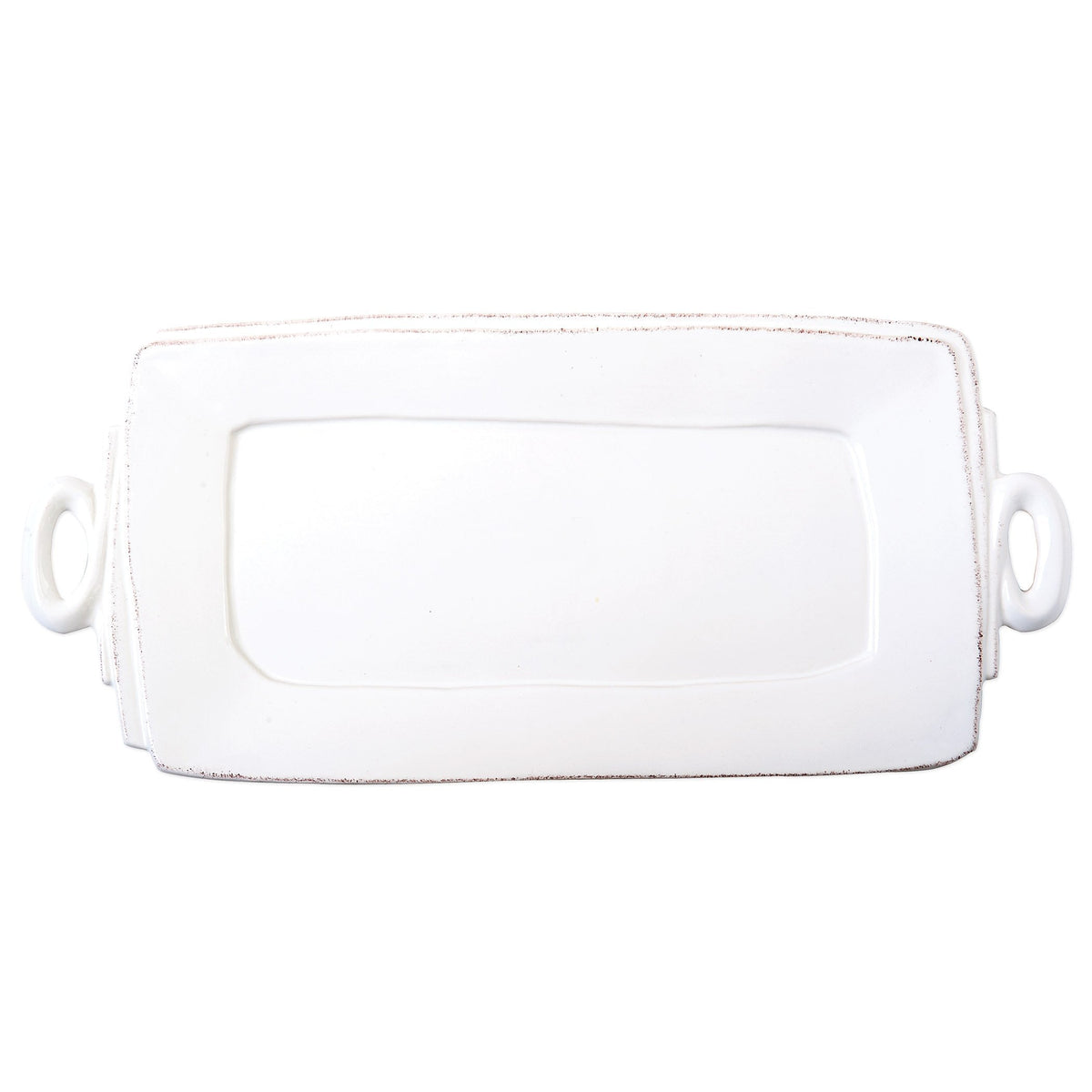 Lastra Handled Rectangular Platter, white Italian stoneware with a rustic edge