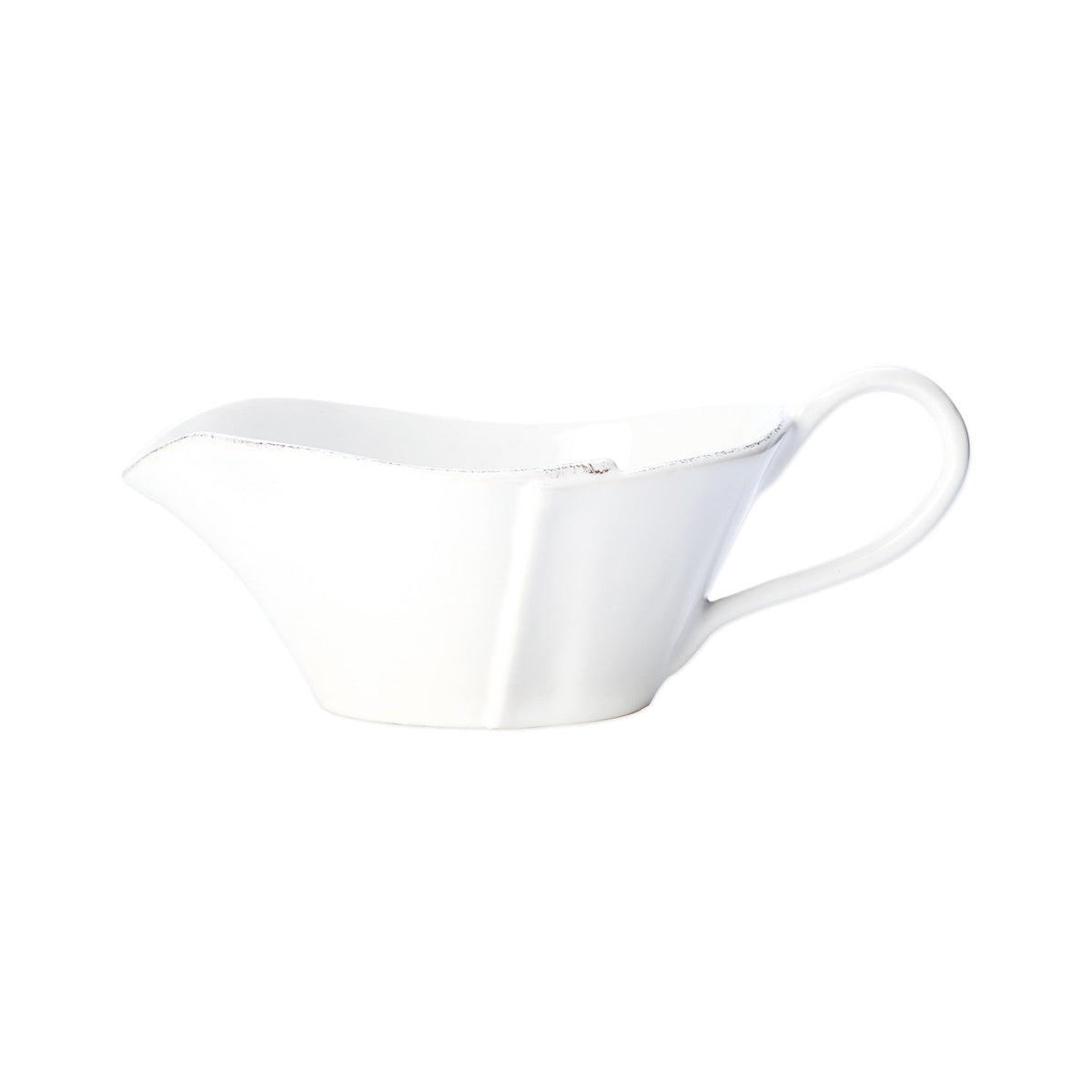 Lastra White Sauce Server, white Italian stoneware with a rustic edge