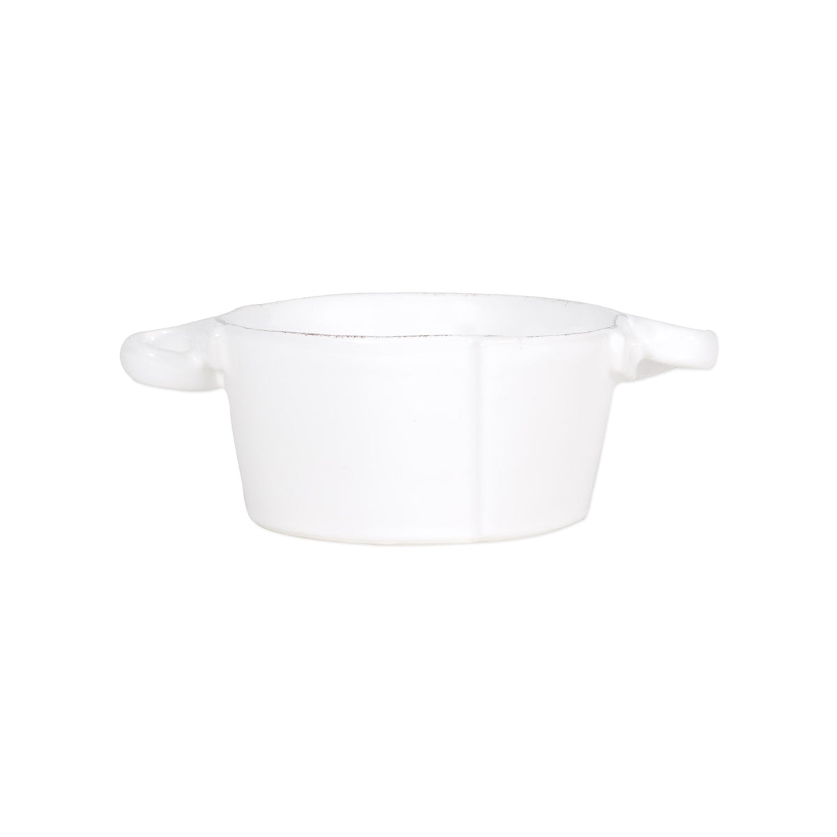 Lastra Small Handled Bowl, white Italian stoneware with a rustic edge