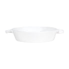 Lastra White Handled Round Baker, white Italian stoneware with a rustic edge