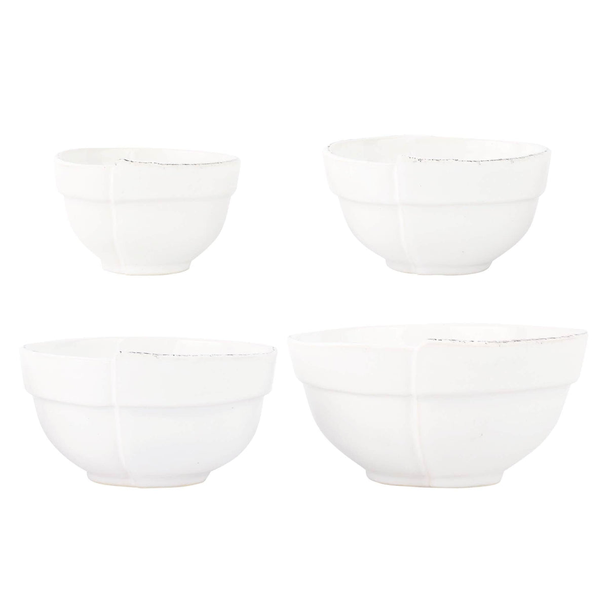 Lastra White Assorted Prepping Bowls - Set of 4, white Italian stoneware with a rustic edge