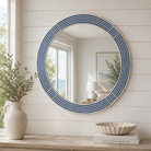 Blue Circle Wall Mirror, styled in a room - Starboard Lane