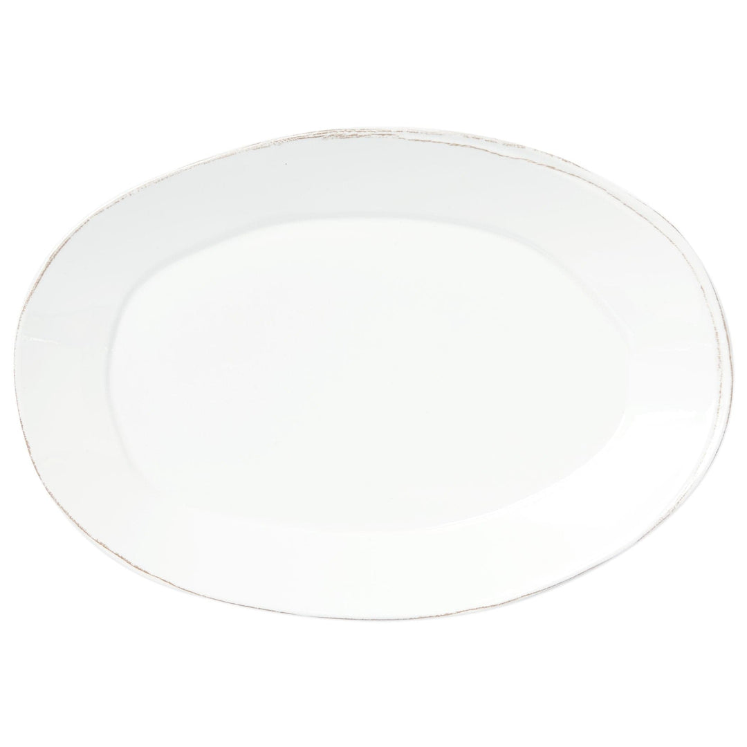 Melamine Lastra White Oval Platter, white melamine with a rustic Lastra edge