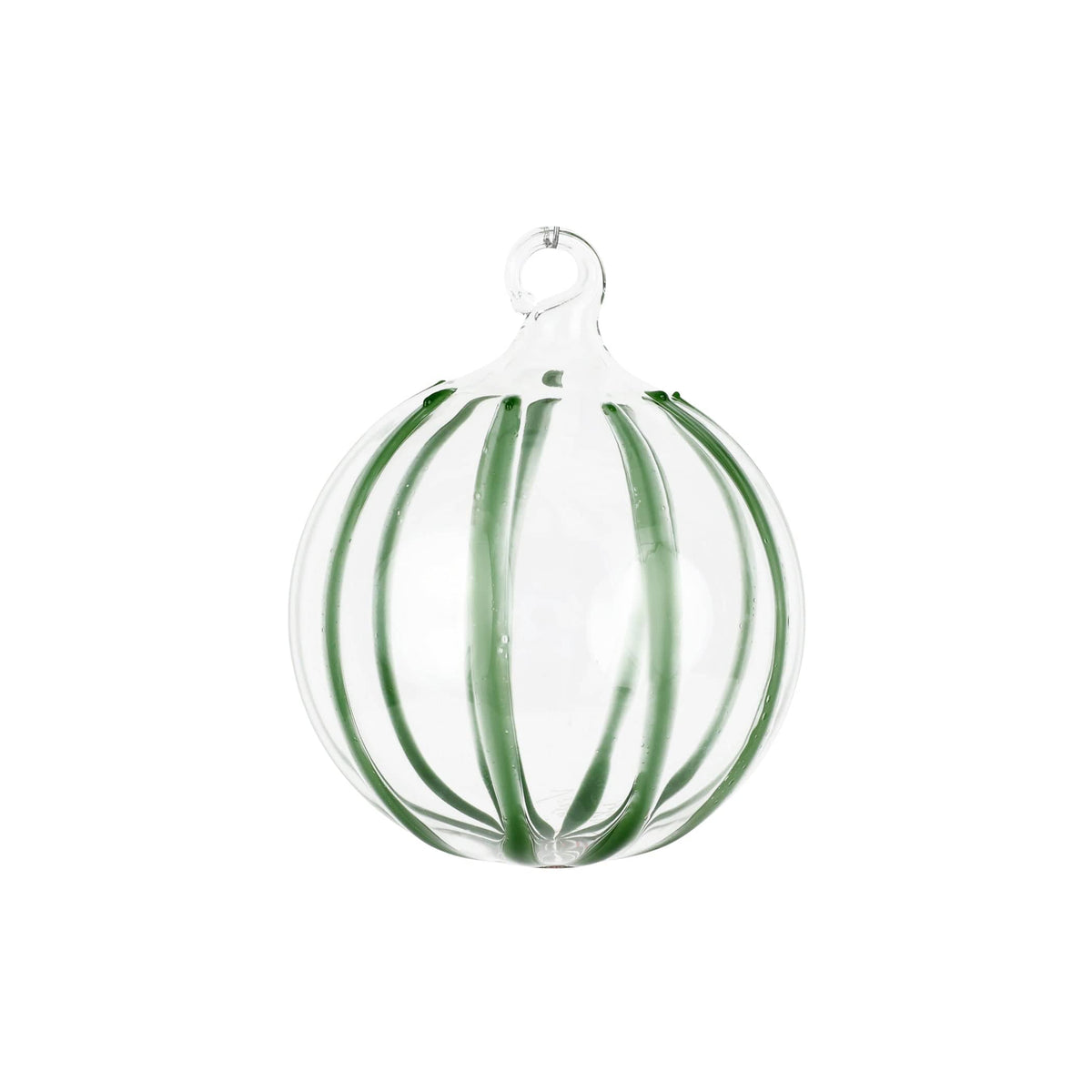 Nuovo Stripe Green Ornament, mouthblown glass with painterly green stripes
