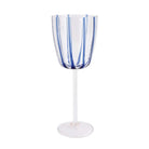 Nuovo Stripe Blue Wine Glass, mouthblown glass with painterly blue stripes