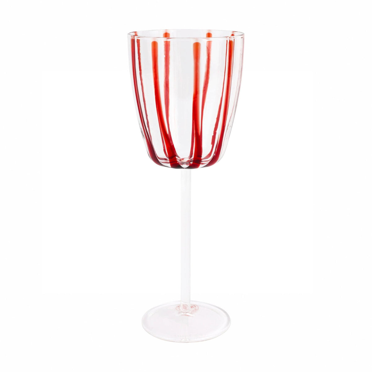 Nuovo Stripe Red Wine Glass, mouthblown glass with painterly red stripes