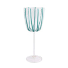 Nuovo Stripe Teal Wine Glass, mouthblown glass with painterly teal stripes