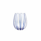 Nuovo Stripe Blue Stemless Wine Glass, mouthblown glass with painterly blue stripes