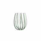 Nuovo Stripe Green Stemless Wine Glass, mouthblown glass with painterly green stripes