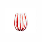 Nuovo Stripe Red Stemless Wine Glass, mouthblown glass with painterly red stripes