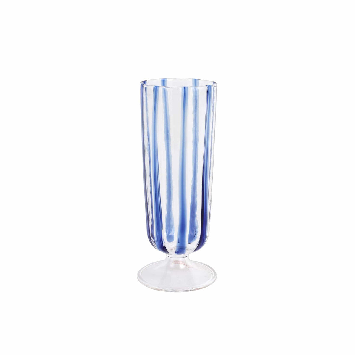 Nuovo Stripe Blue Champagne Glass, mouthblown glass with painterly blue stripes