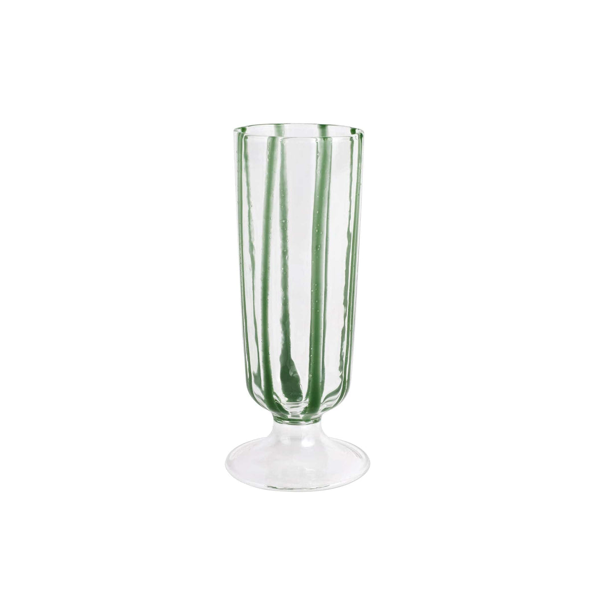 Nuovo Stripe Green Champagne Glass, mouthblown glass with painterly green stripes