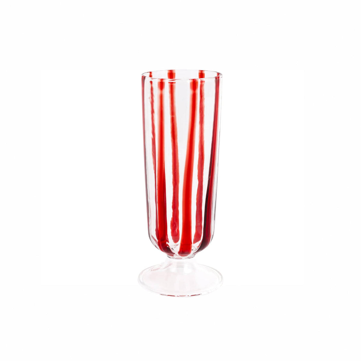 Nuovo Stripe Red Champagne Glass, mouthblown glass with painterly red stripes