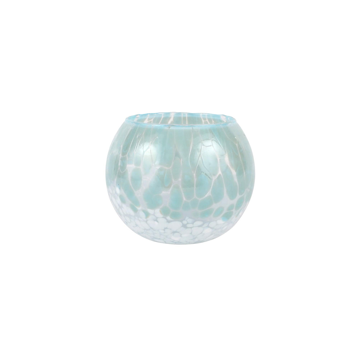 Nuvola Light Blue and White Small Round Vase, mouthblown glass dappled with cloudlike color