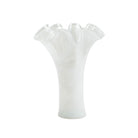 Onda Glass White Short Vase, mouthblown wavy glass in soft, milky white