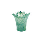 Onda Glass Green Short Vase, mouthblown wavy glass in swirling sea green
