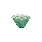 Onda Glass Green Petite Ruffled Bowl, mouthblown wavy glass in swirling sea green