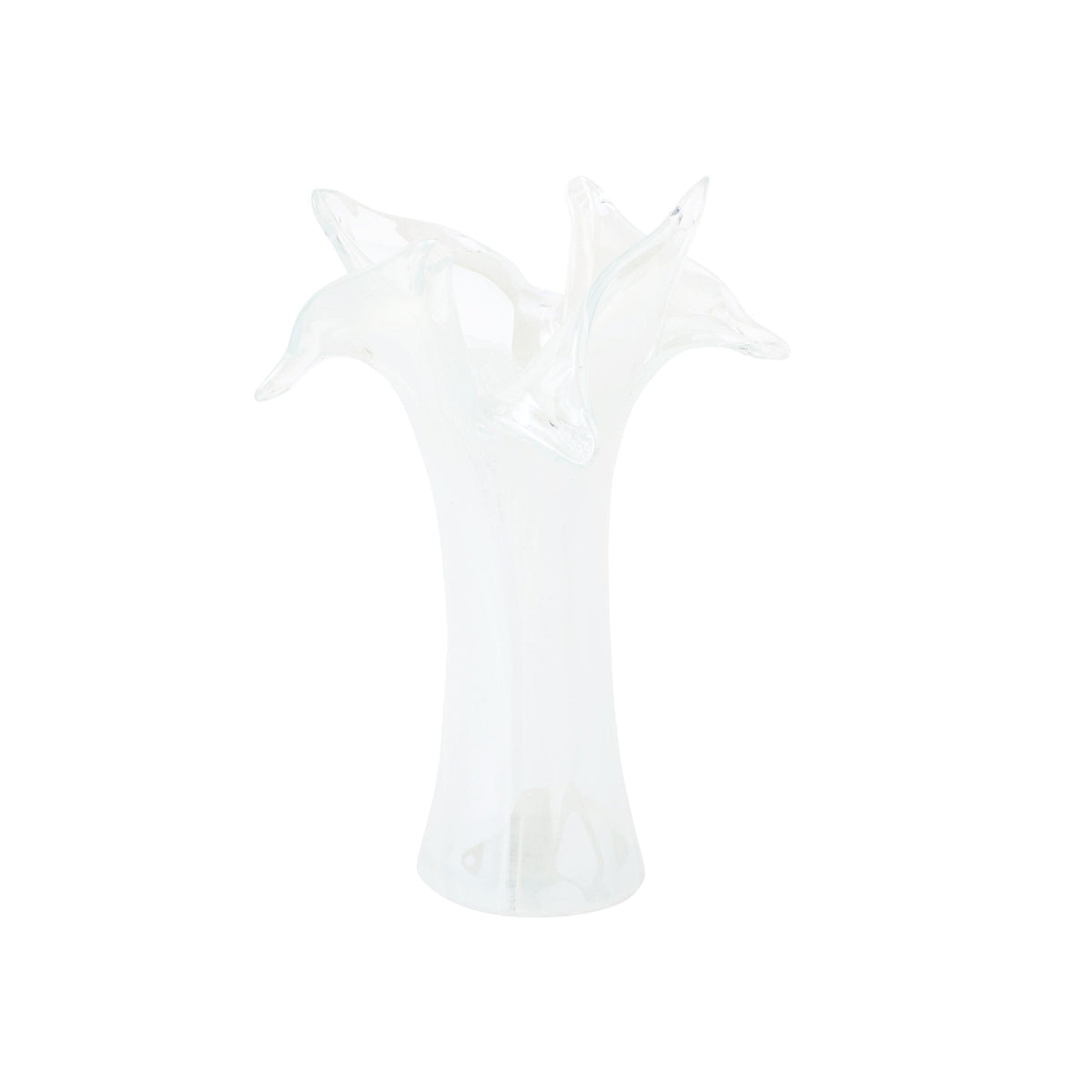 Onda Glass White Twisted Flower Vase, mouthblown wavy glass in soft, milky white