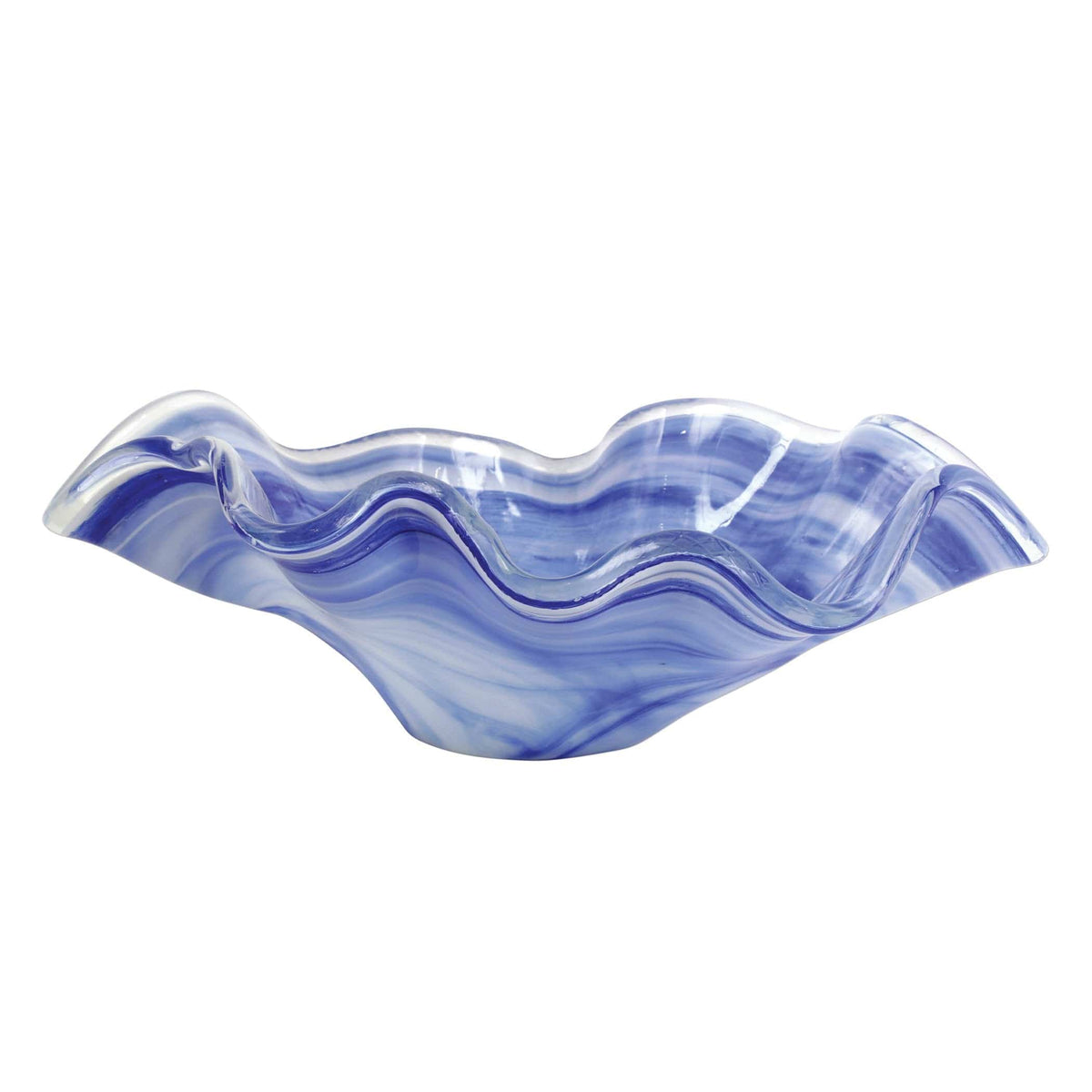 Onda Glass Cobalt Large Bowl, mouthblown wavy glass in deep cobalt swirls