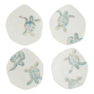 Tartaruga Assorted Salad Plates - Set of 4, hand-painted aqua and taupe sea turtle