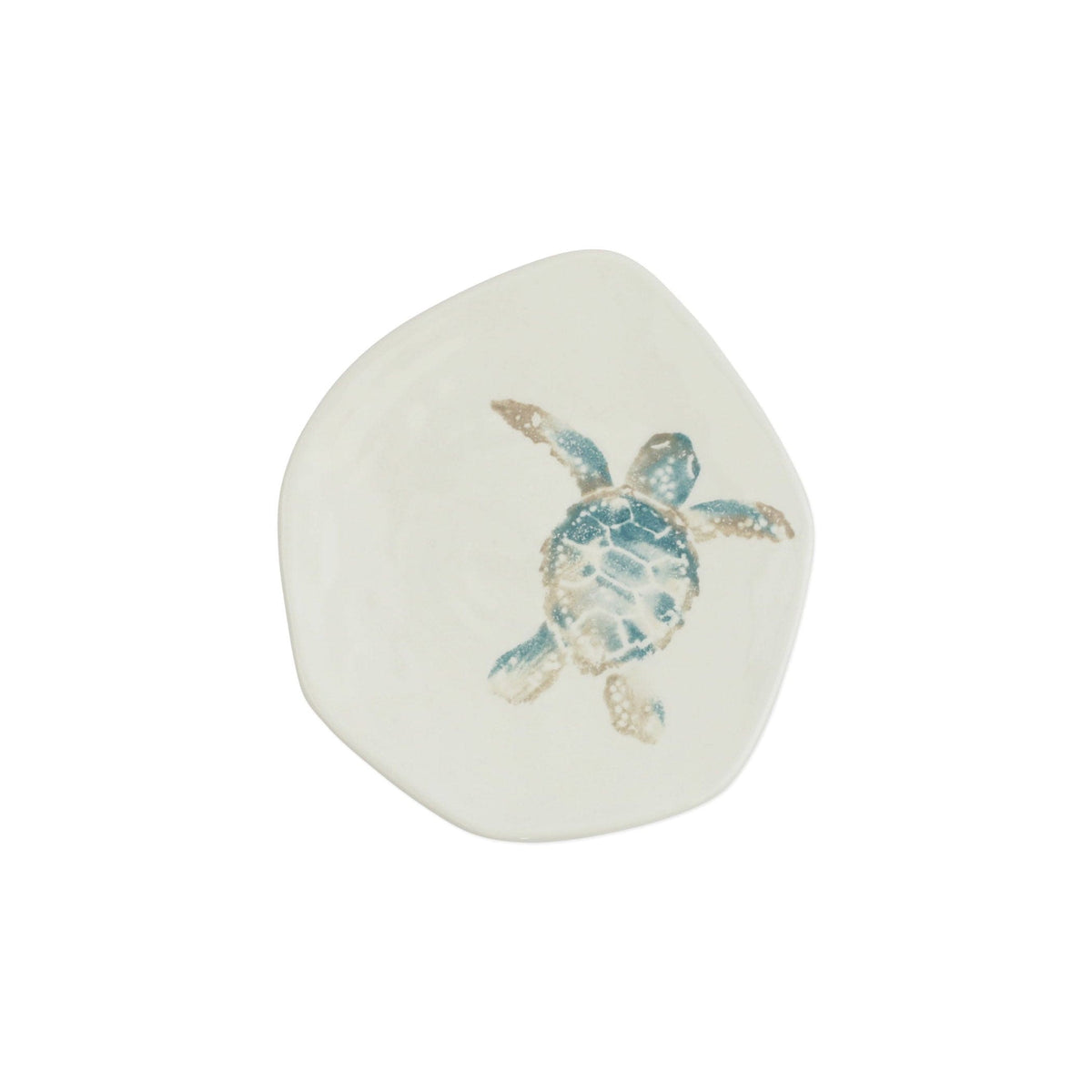 Tartaruga Turtle Salad Plate, hand-painted aqua and taupe sea turtle