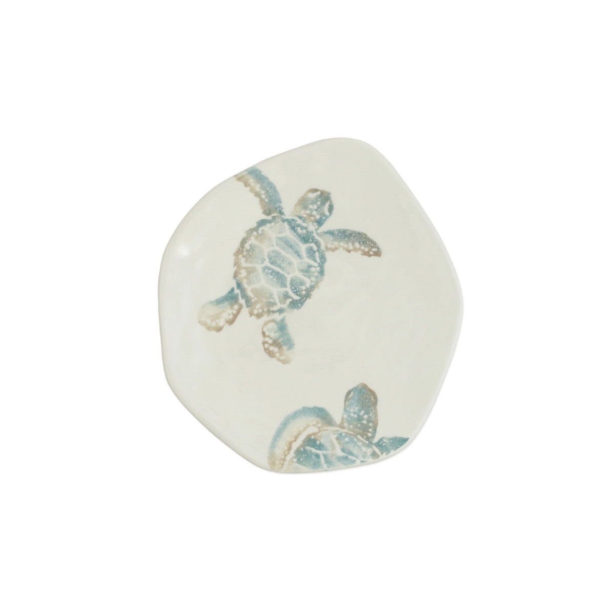 Tartaruga Turtle with Head Salad Plate, hand-painted aqua and taupe sea turtle