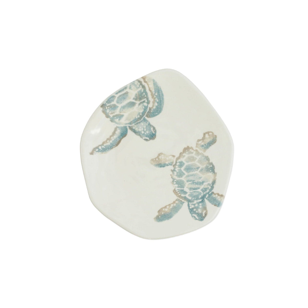 Tartaruga Turtle with Body Salad Plate, hand-painted aqua and taupe sea turtle