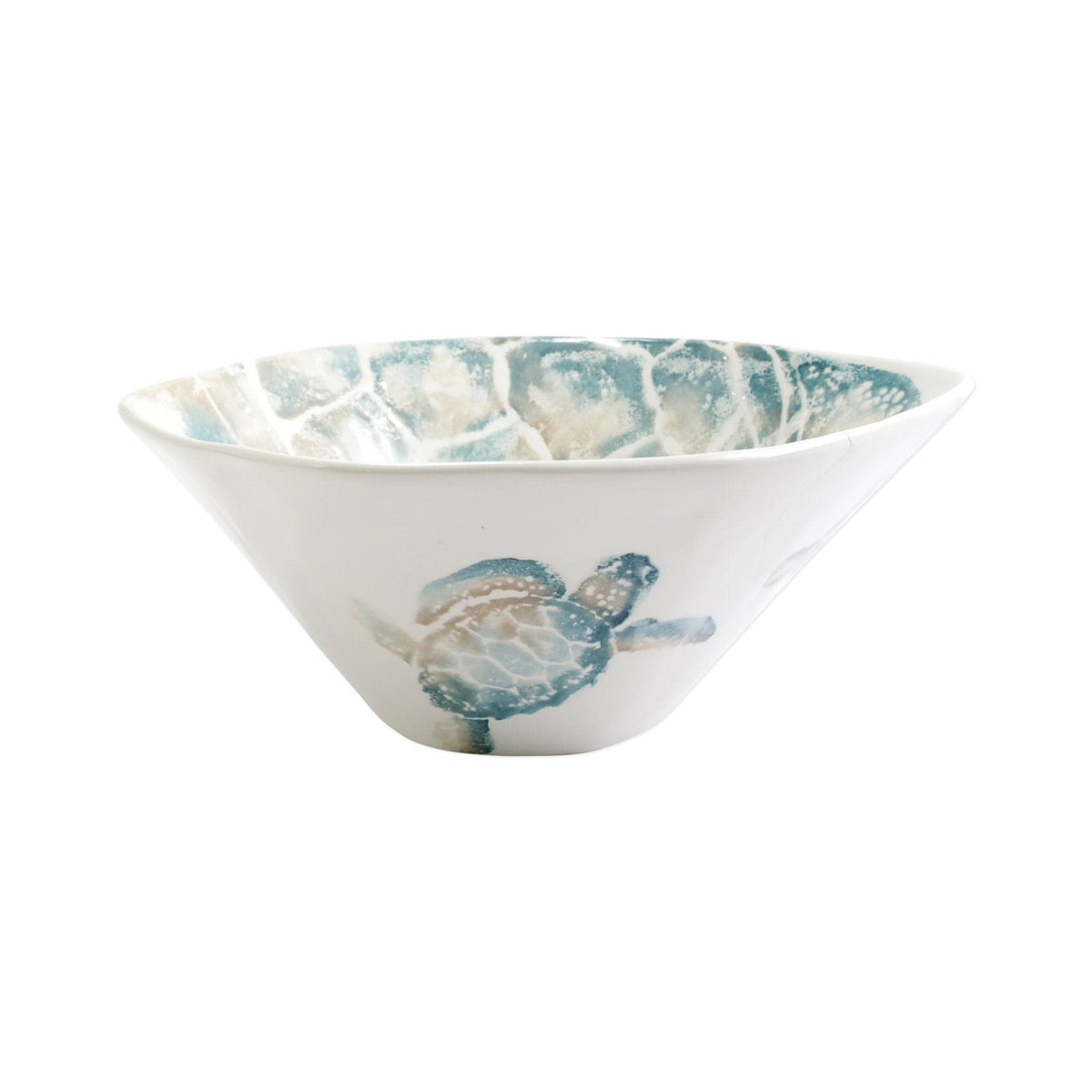 Tartaruga Deep Serving Bowl, hand-painted aqua and taupe sea turtle