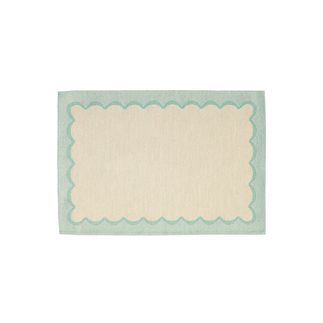 Tavola Aqua Scalloped Placemats - Set of 4, jacquard scalloped border