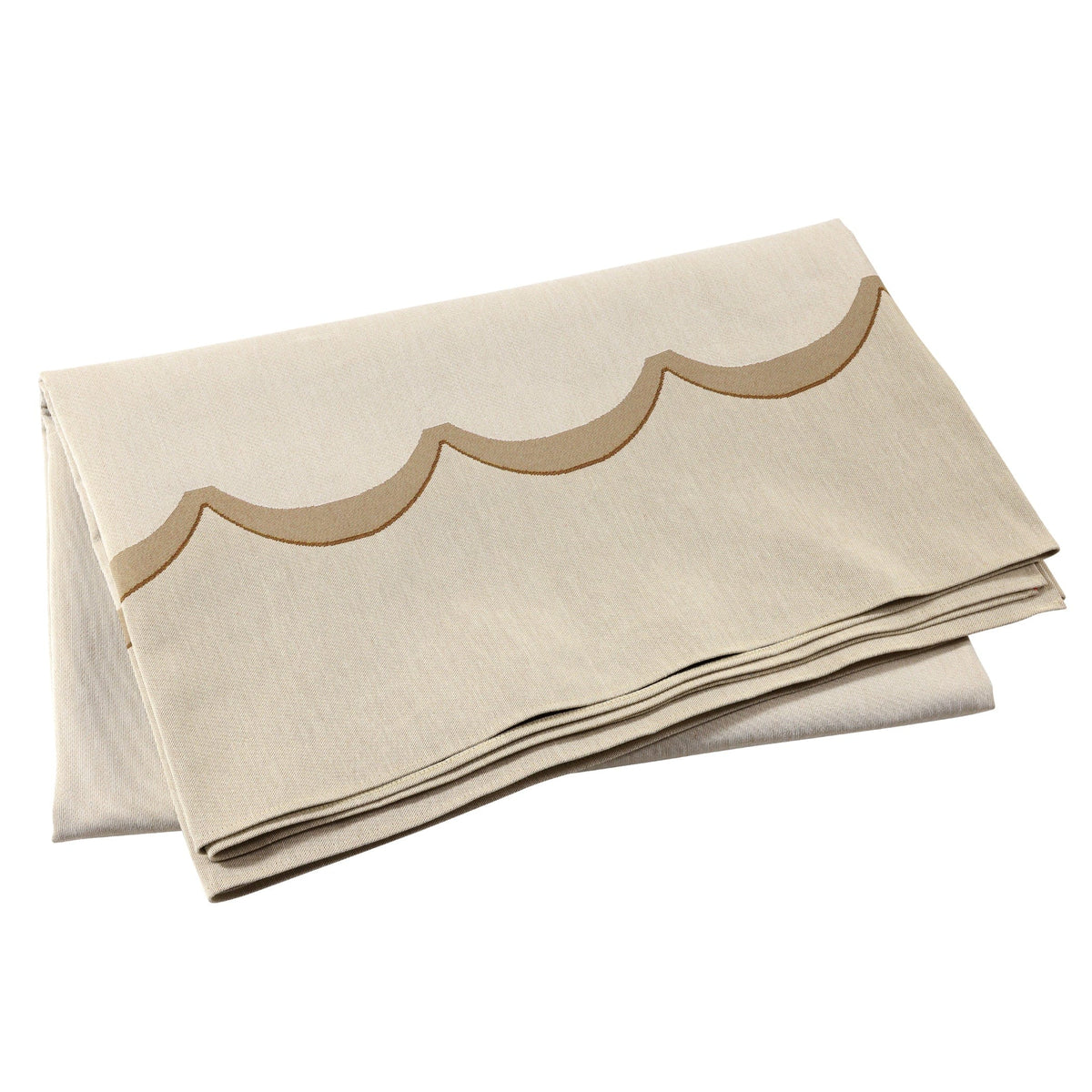 Tavola Natural Scalloped Tablecloth, jacquard scalloped border