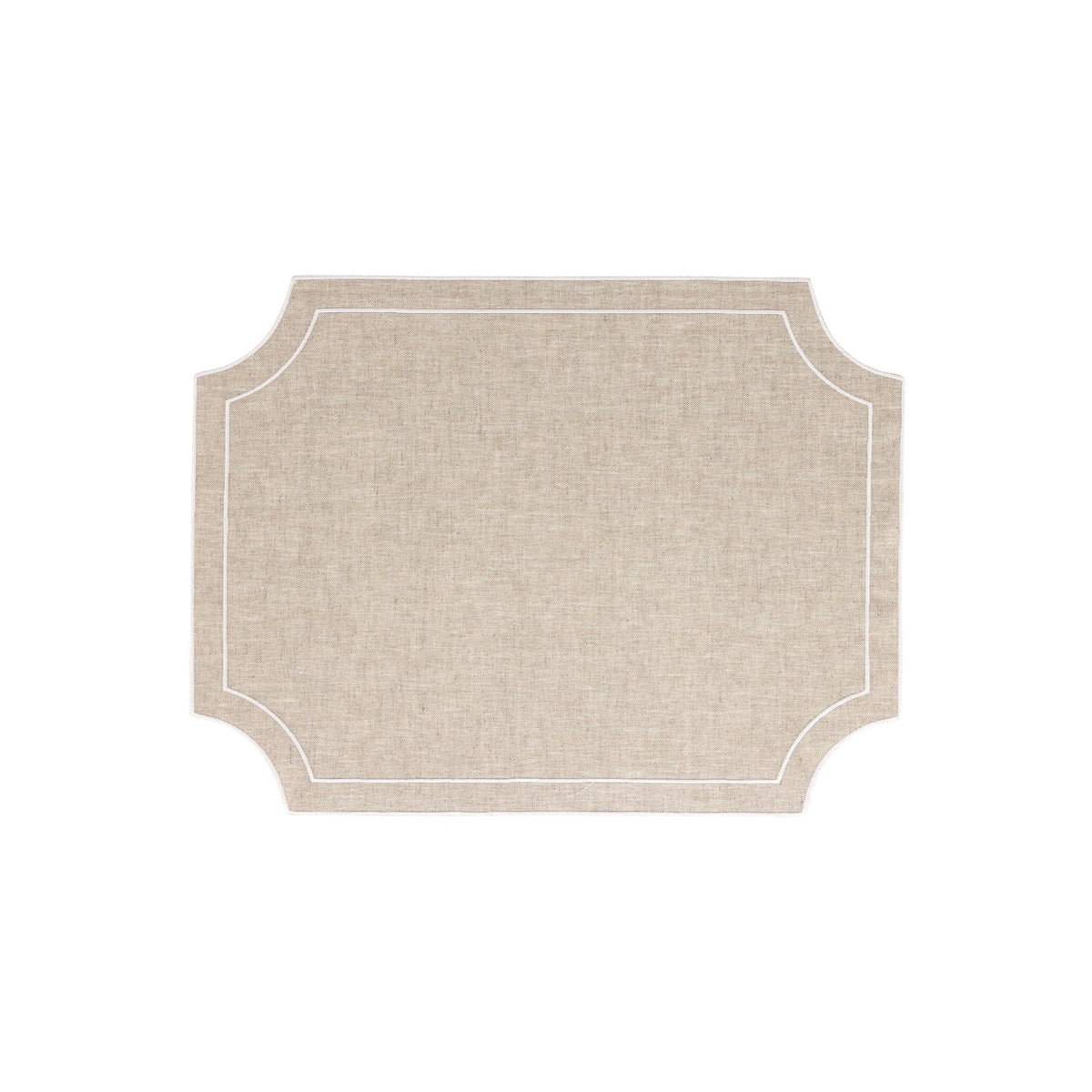 Tessuti Natural Rectangular Placemats with White Stitching - Set of 4, linen with white stitching