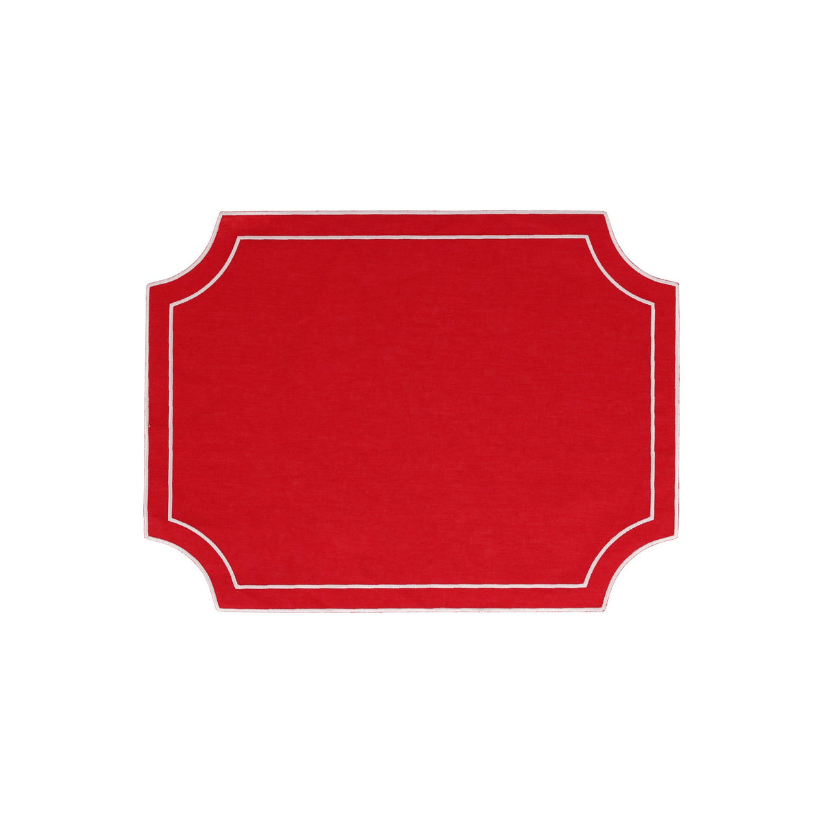 Tessuti Red Rectangular Placemats with White Stitching - Set of 4, linen with white stitching