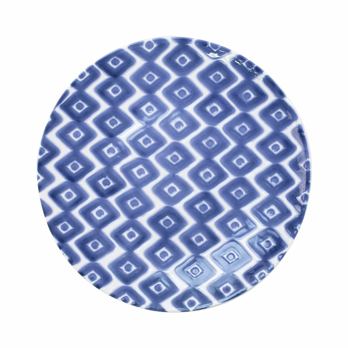 Santorini Diamond Dinner Plate, hand-painted a blue and white diamond pattern