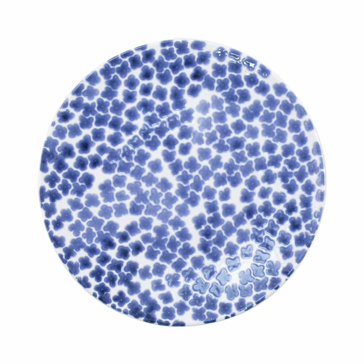 Santorini Flower Dinner Plate, hand-painted tiny blue flowers packed edge to edge