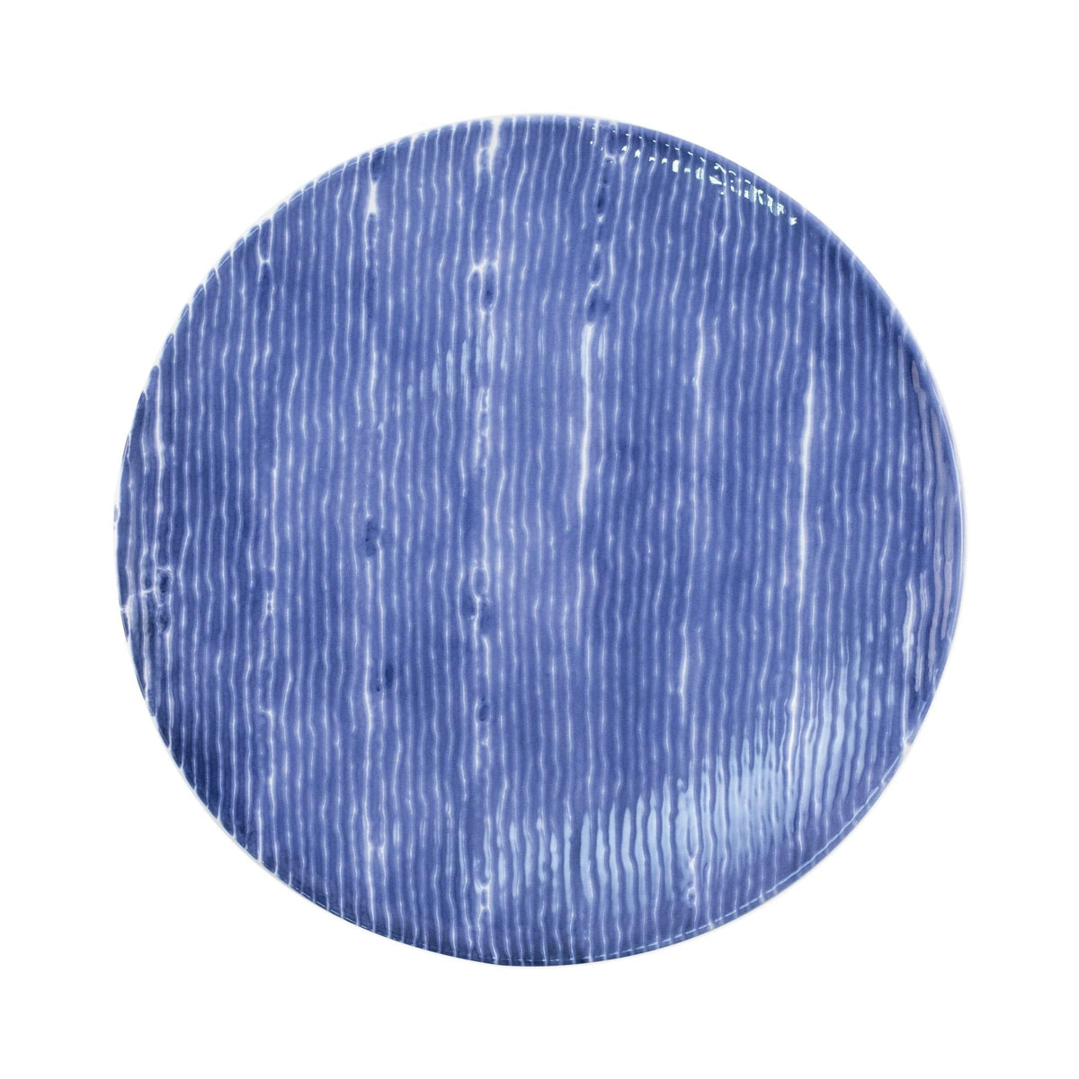 Santorini Stripe Dinner Plate, hand-painted fine, painterly blue stripes
