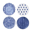 Santorini Assorted Salad Plates - Set of 4, hand-painted blue and white patterns