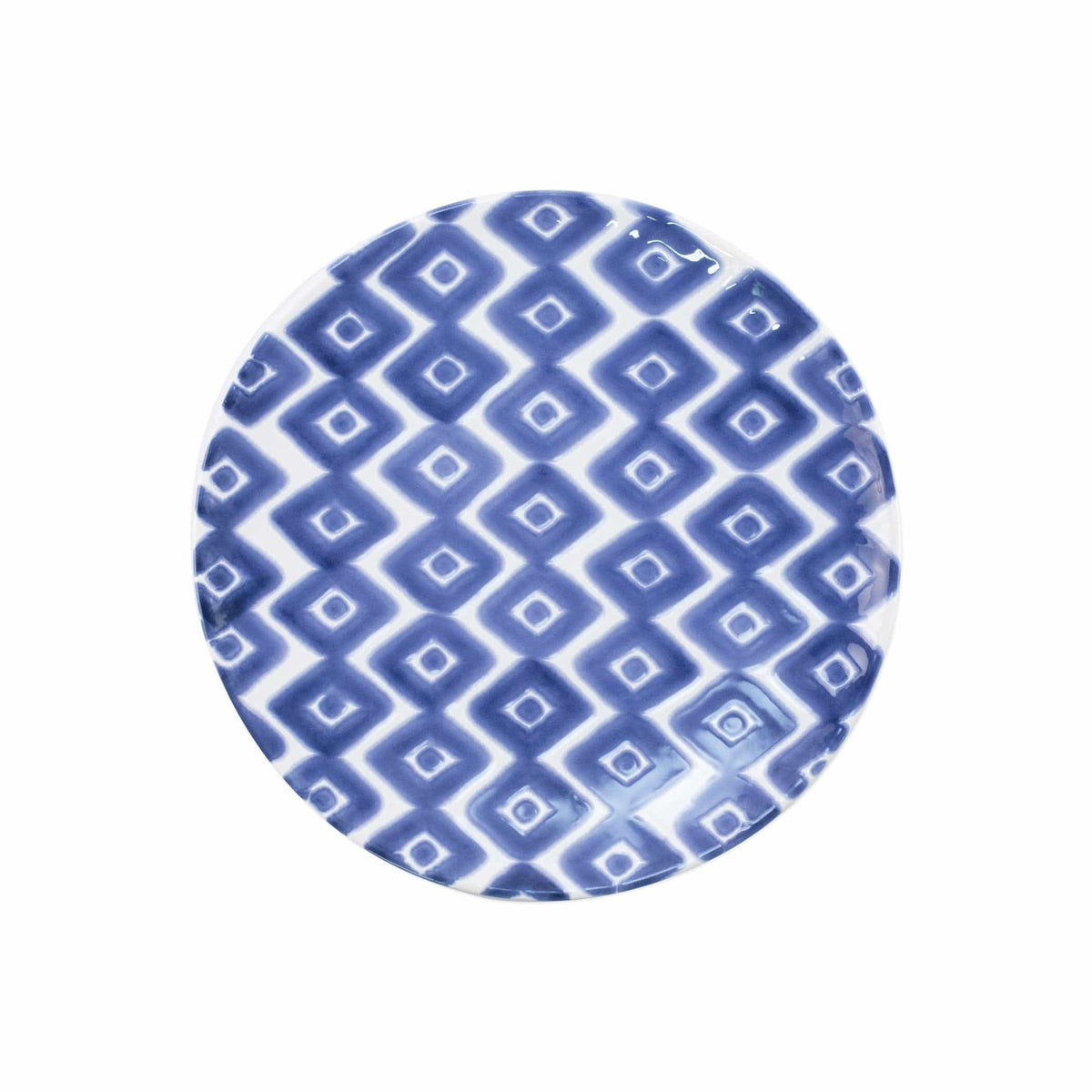 Santorini Diamond Salad Plate, hand-painted a blue and white diamond pattern