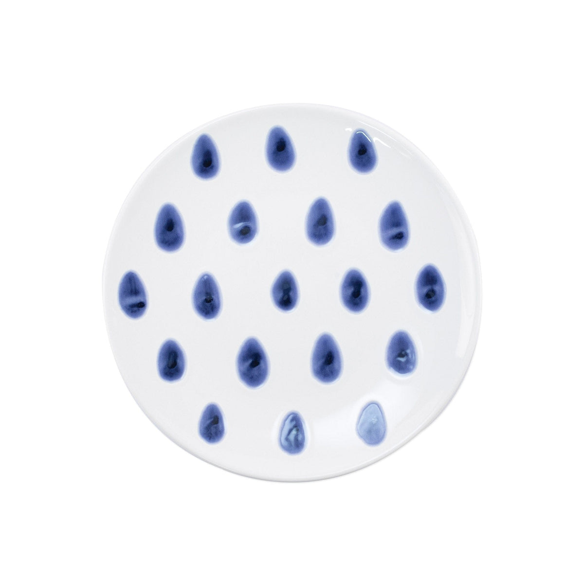 Santorini Dot Salad Plate, hand-painted blue teardrop dots on white