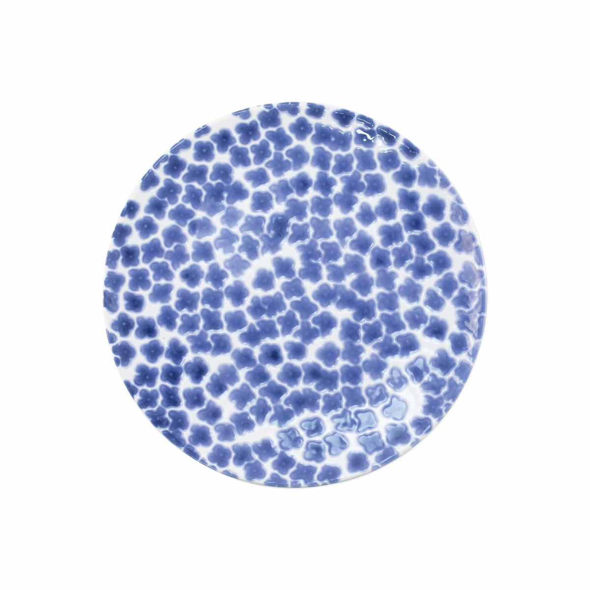 Santorini Flower Salad Plate, hand-painted tiny blue flowers packed edge to edge