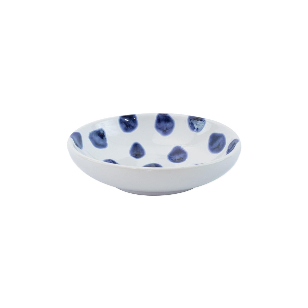 Santorini Dot Condiment Bowl, hand-painted blue teardrop dots on white