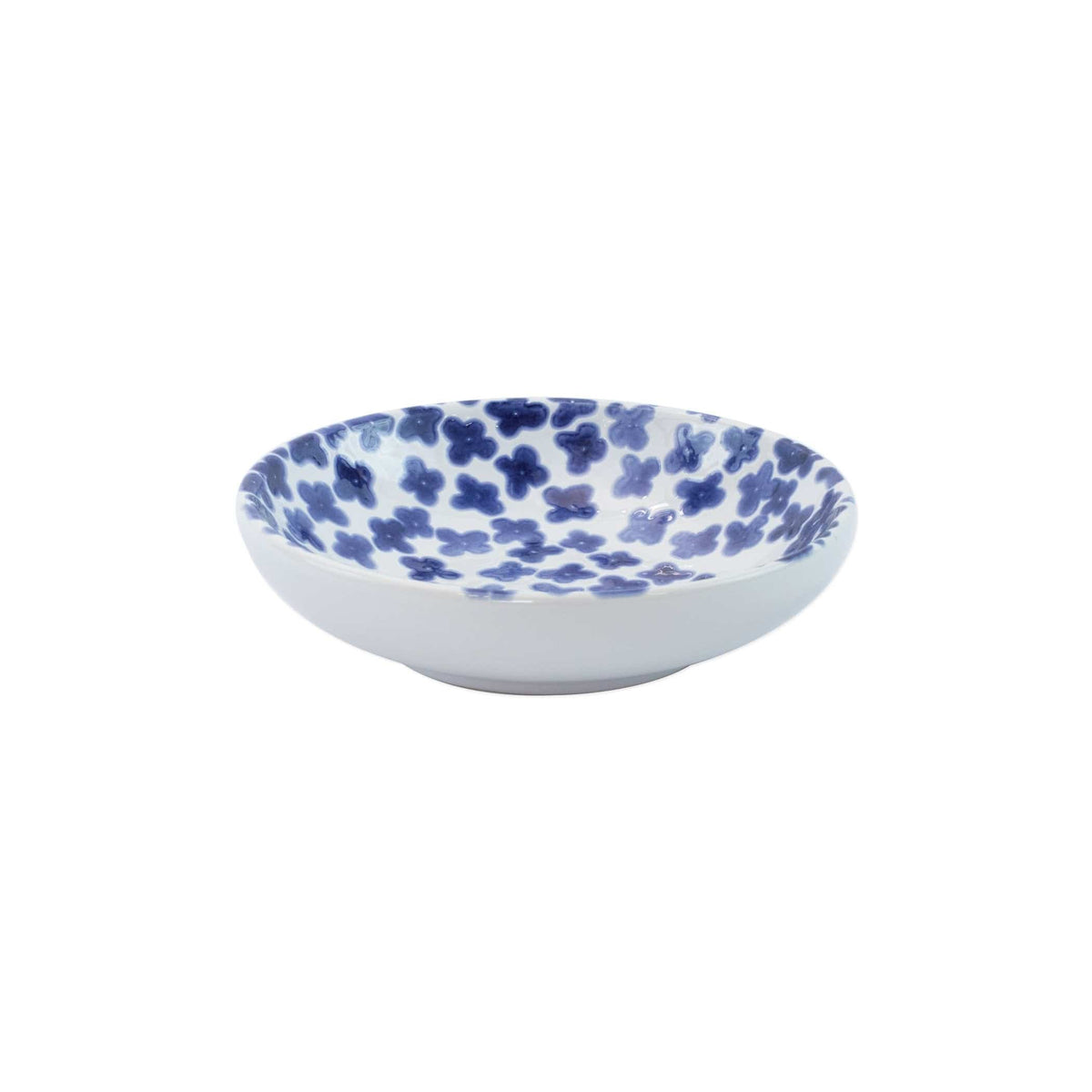 Santorini Flower Condiment Bowl, hand-painted tiny blue flowers packed edge to edge