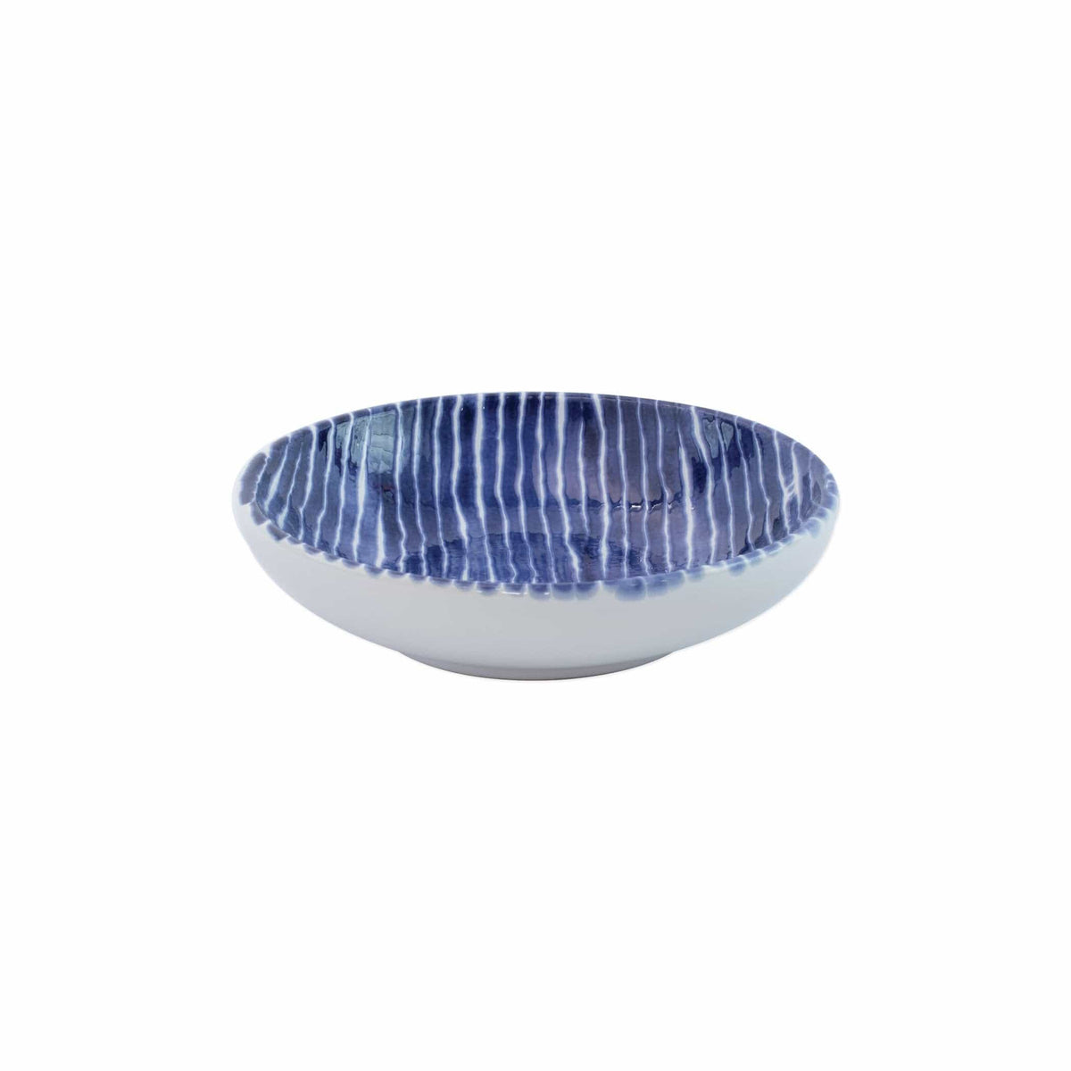 Santorini Stripe Condiment Bowl, hand-painted fine, painterly blue stripes
