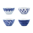 Santorini Assorted Cereal Bowls - Set of 4, hand-painted blue and white patterns