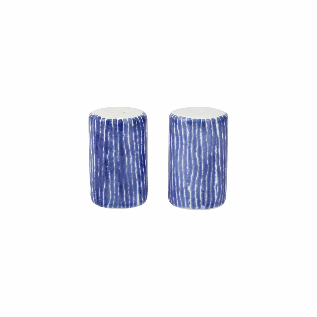 Santorini Stripe Salt & Pepper, hand-painted fine, painterly blue stripes